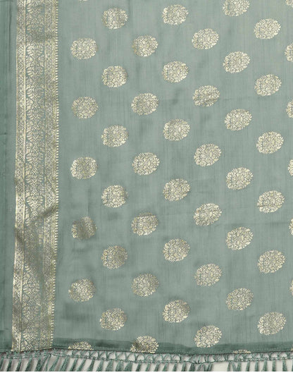 Moss Green Chinnon Foil Printed Saree