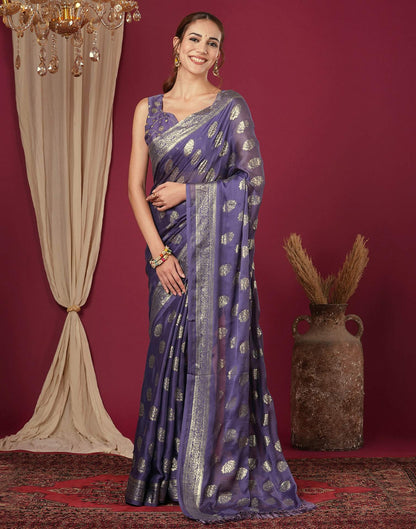 Dusty Purple Chinnon Foil Printed Saree