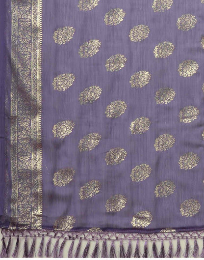 Dusty Purple Chinnon Foil Printed Saree