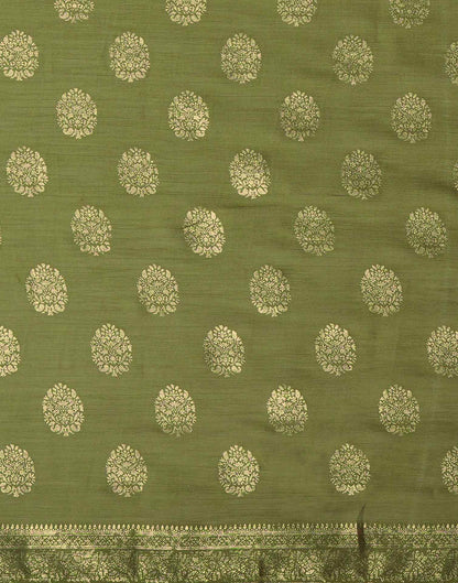 Olive Green Chinnon Foil Printed Saree