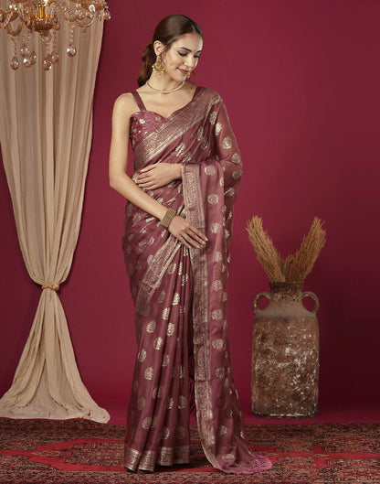 Reddish Brown Chinnon Foil Printed Saree