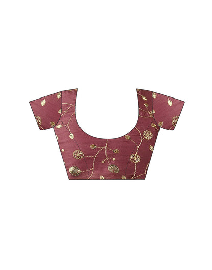 Reddish Brown Chinnon Foil Printed Saree