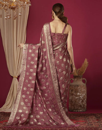 Reddish Brown Chinnon Foil Printed Saree