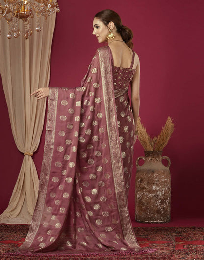Reddish Brown Chinnon Foil Printed Saree
