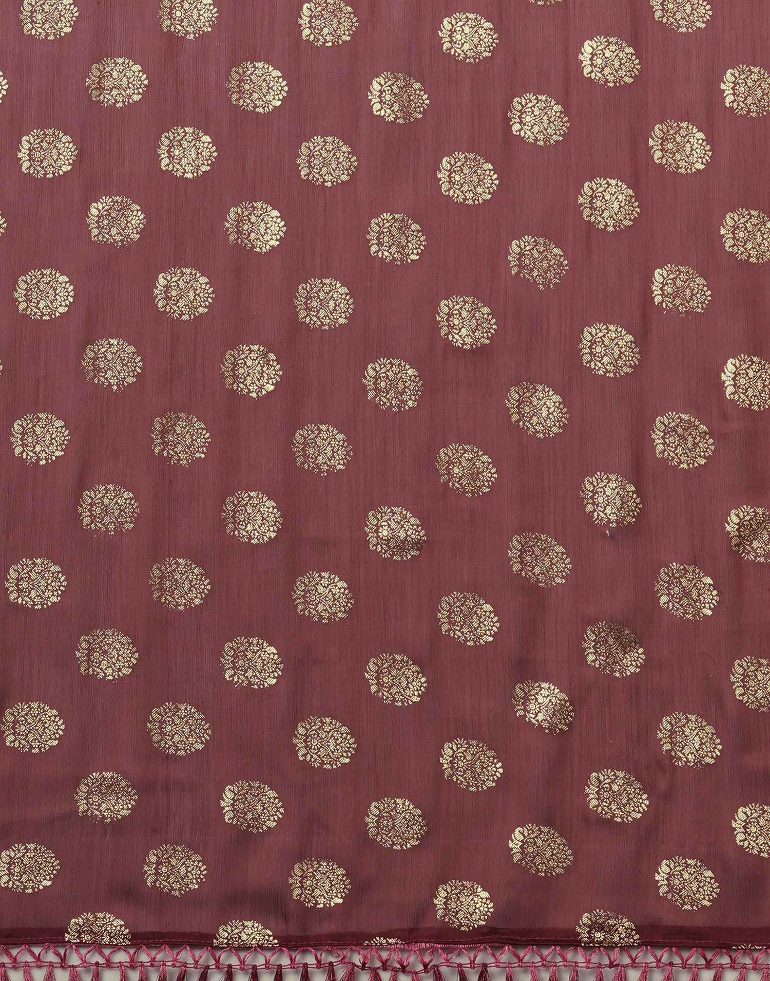 Reddish Brown Chinnon Foil Printed Saree