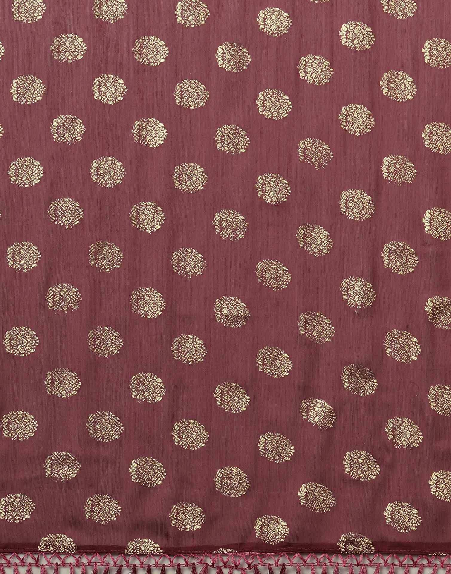 Reddish Brown Chinnon Foil Printed Saree