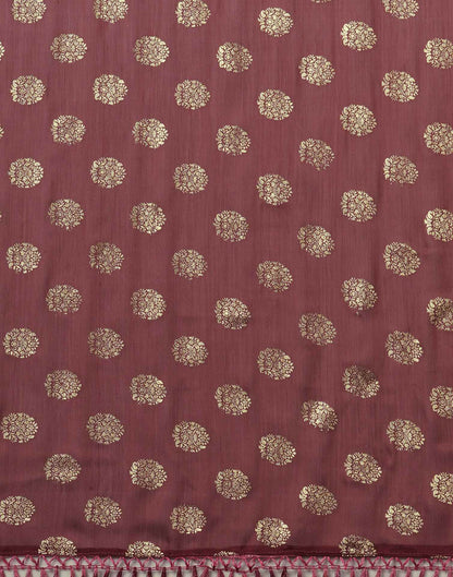 Reddish Brown Chinnon Foil Printed Saree