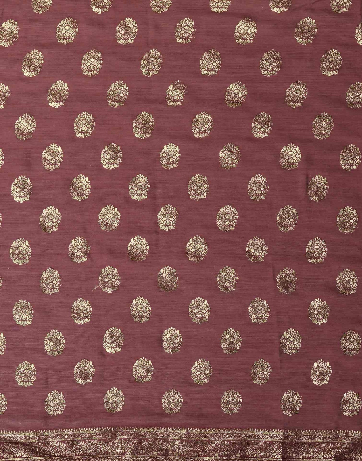 Reddish Brown Chinnon Foil Printed Saree