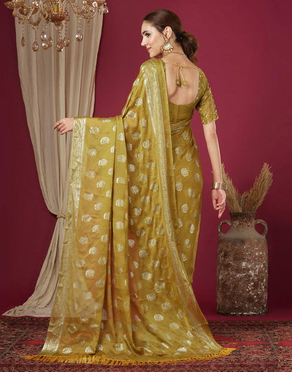 Mustard Chinnon Foil Printed Saree
