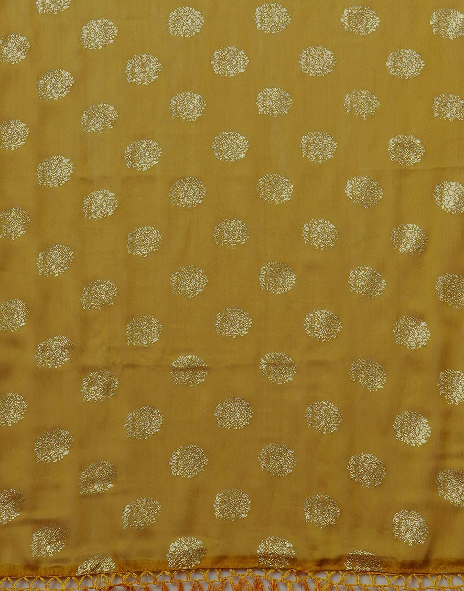 Mustard Chinnon Foil Printed Saree