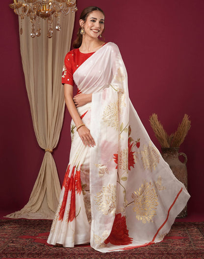 Off White Silk Foil Printed Saree
