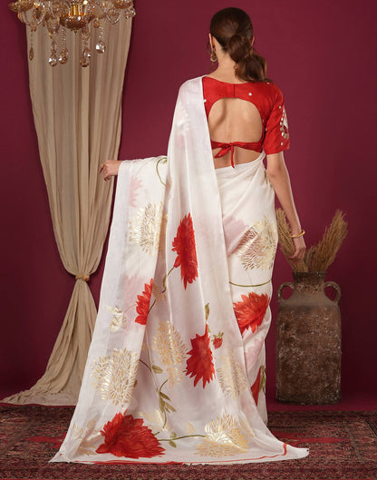 Off White Silk Foil Printed Saree