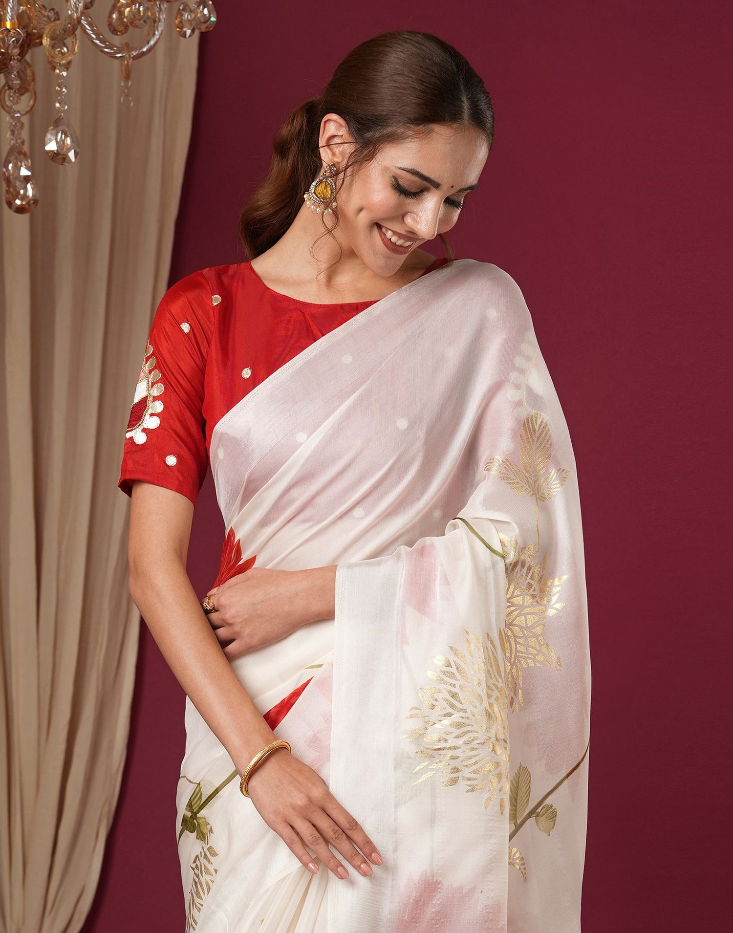 Off White Silk Foil Printed Saree