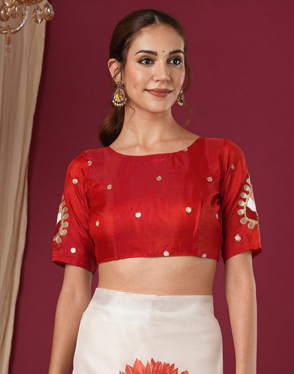 Off White Silk Foil Printed Saree