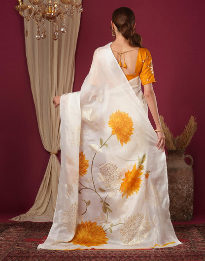 Off White Silk Foil Printed Saree
