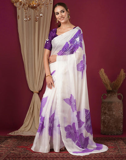 Off White Silk Floral Foil Printed Saree