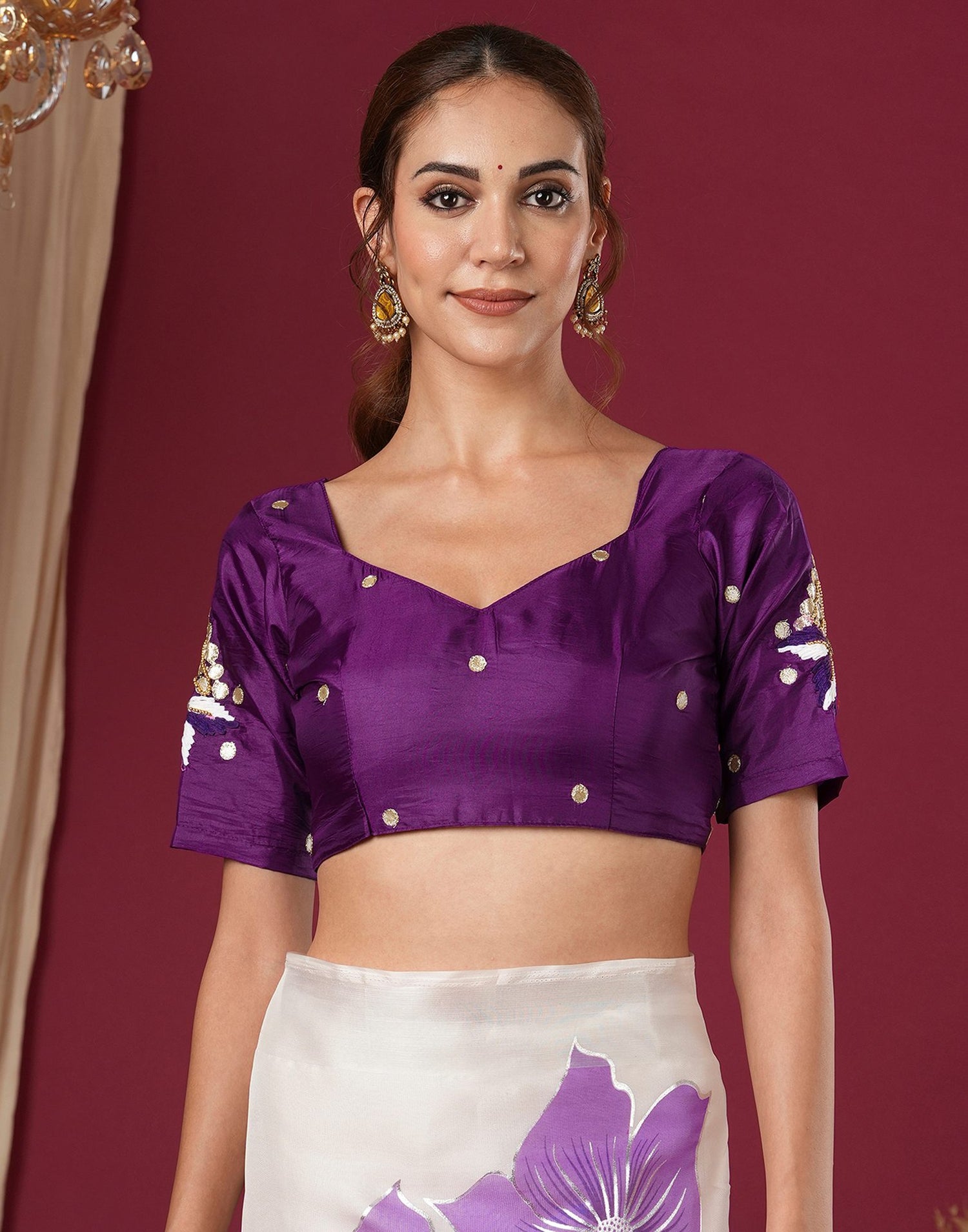 Off White Silk Floral Foil Printed Saree