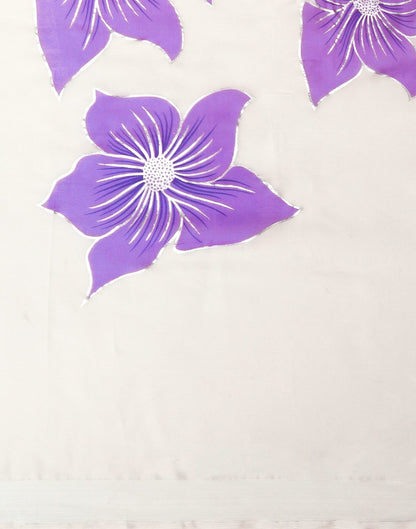 Off White Silk Floral Foil Printed Saree