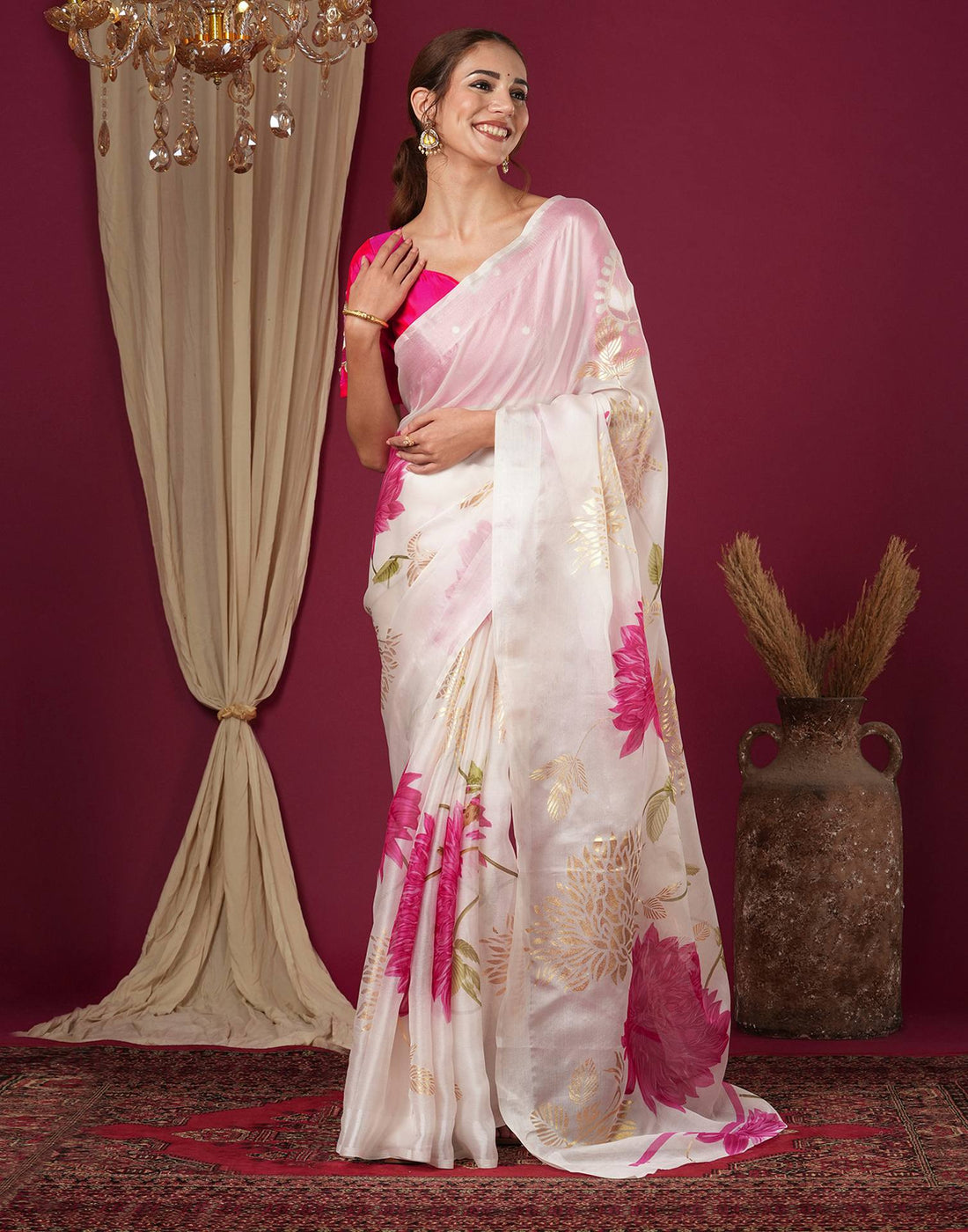Off White Silk Foil Printed Saree