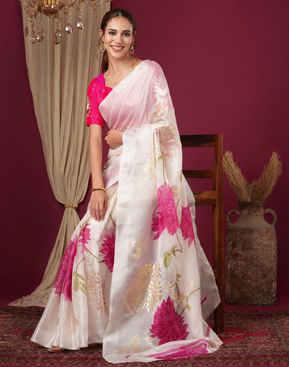 Off White Silk Foil Printed Saree