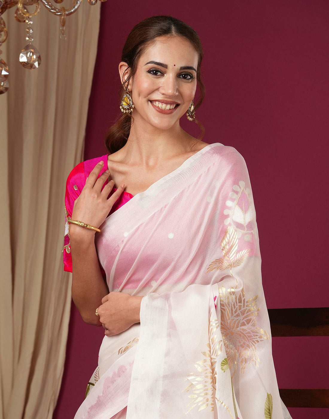 Off White Silk Foil Printed Saree