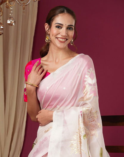 Off White Silk Foil Printed Saree