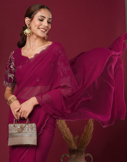 Rani Pink Georgette Dyed Plain Saree