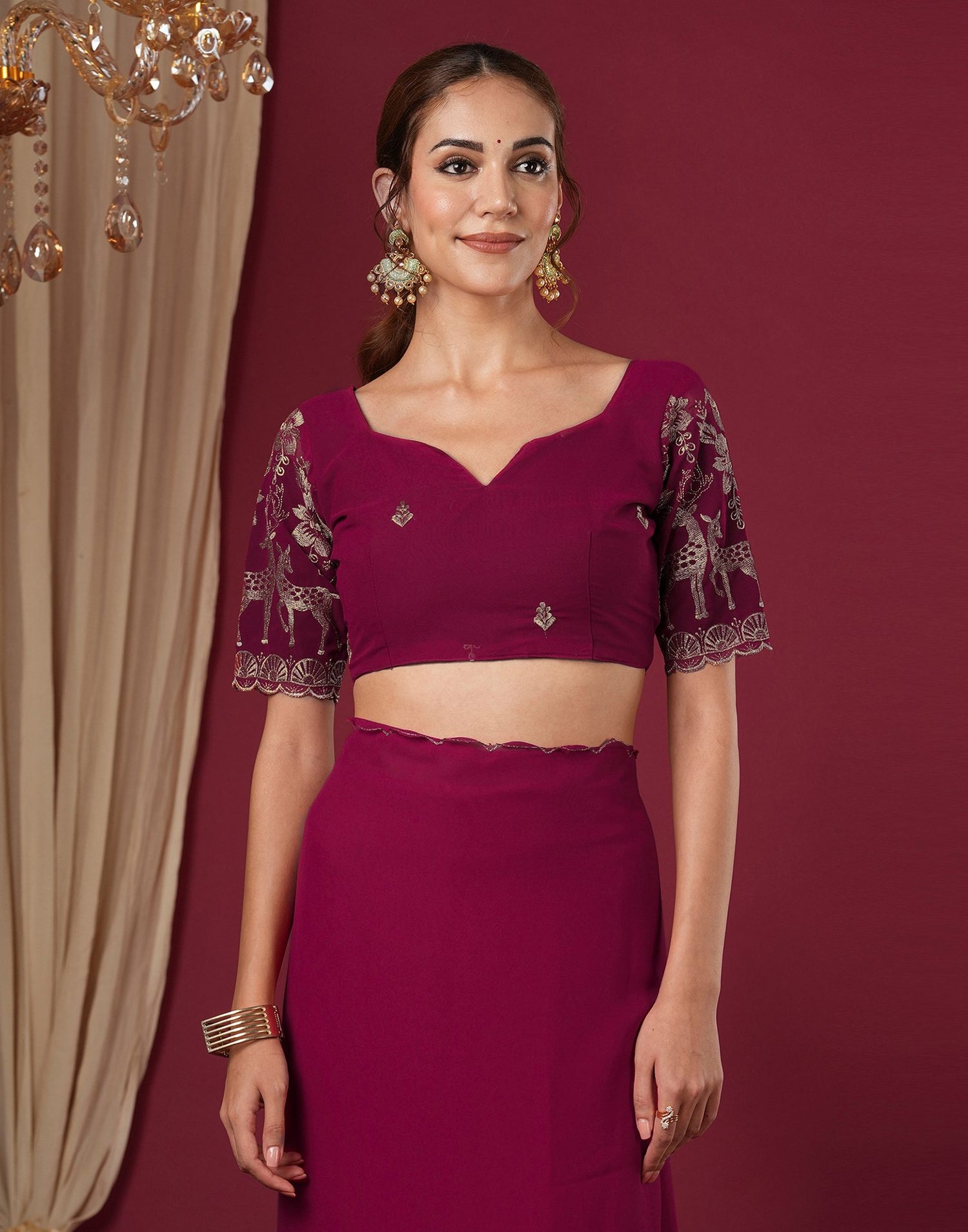 Rani Pink Georgette Dyed Plain Saree