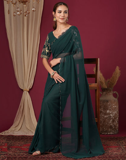 Rama Green Georgette Dyed Plain Saree