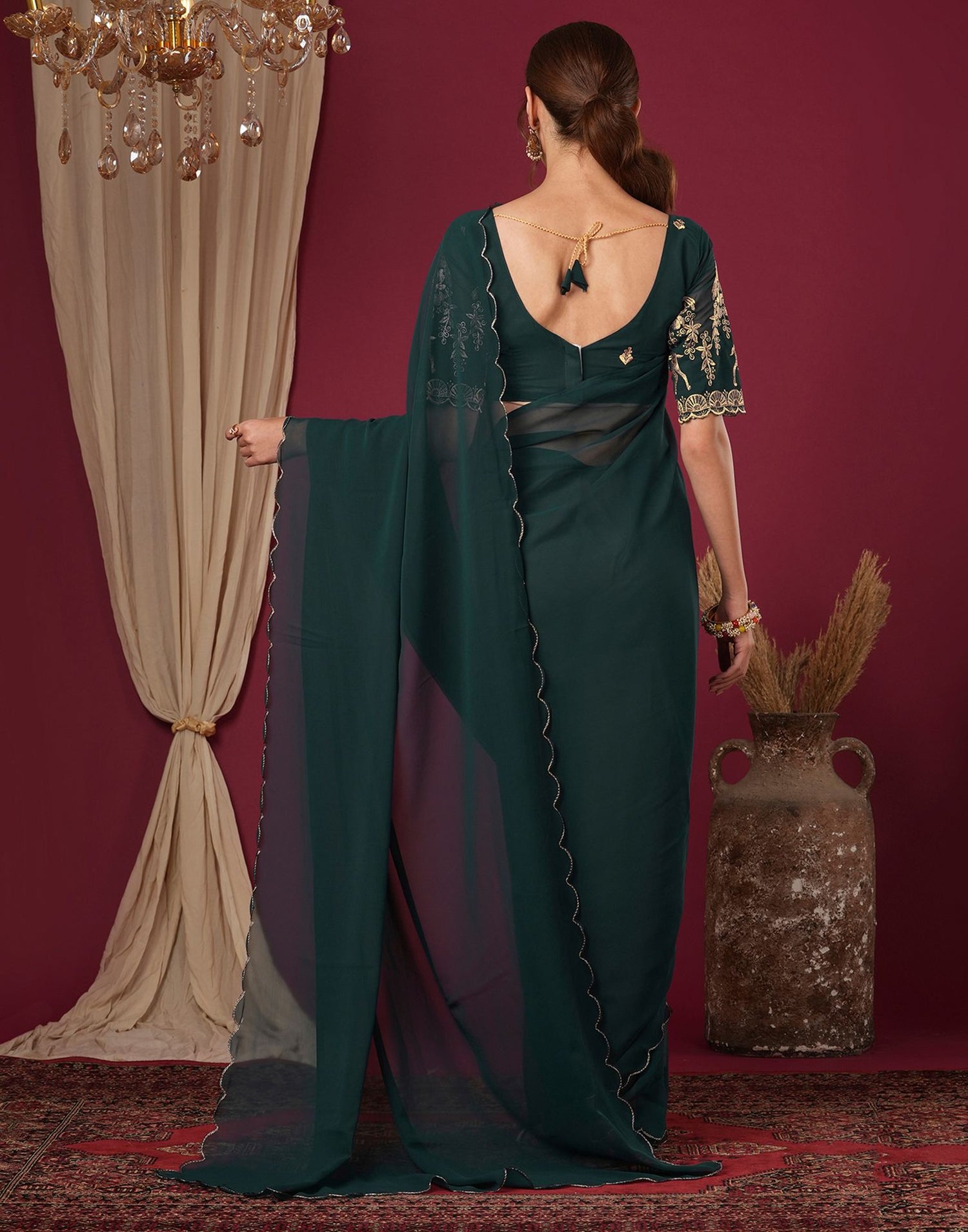 Rama Green Georgette Dyed Plain Saree