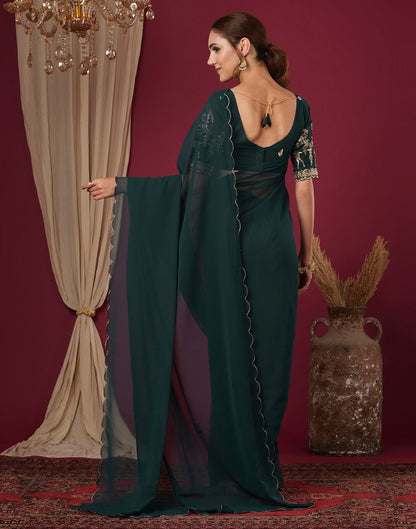 Rama Green Georgette Dyed Plain Saree