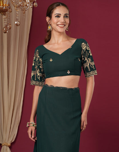 Rama Green Georgette Dyed Plain Saree