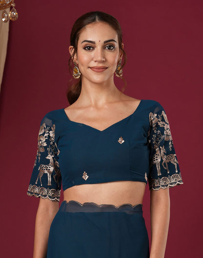 Rama Blue Georgette Dyed Plain Saree