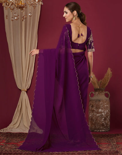 Wine Georgette Dyed Plain Saree