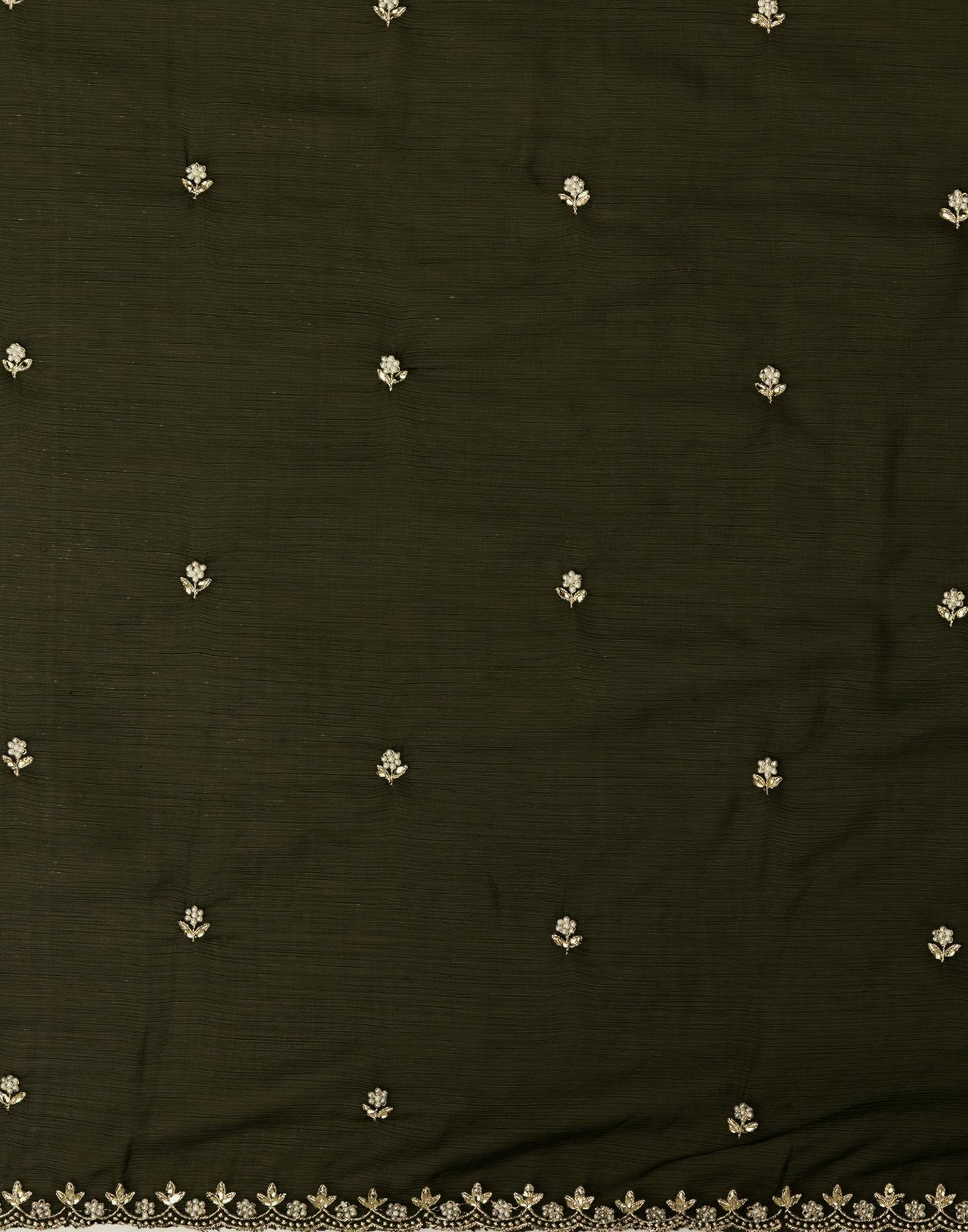 Mehndi Green Shimmer Pearl Work Embroidery Saree