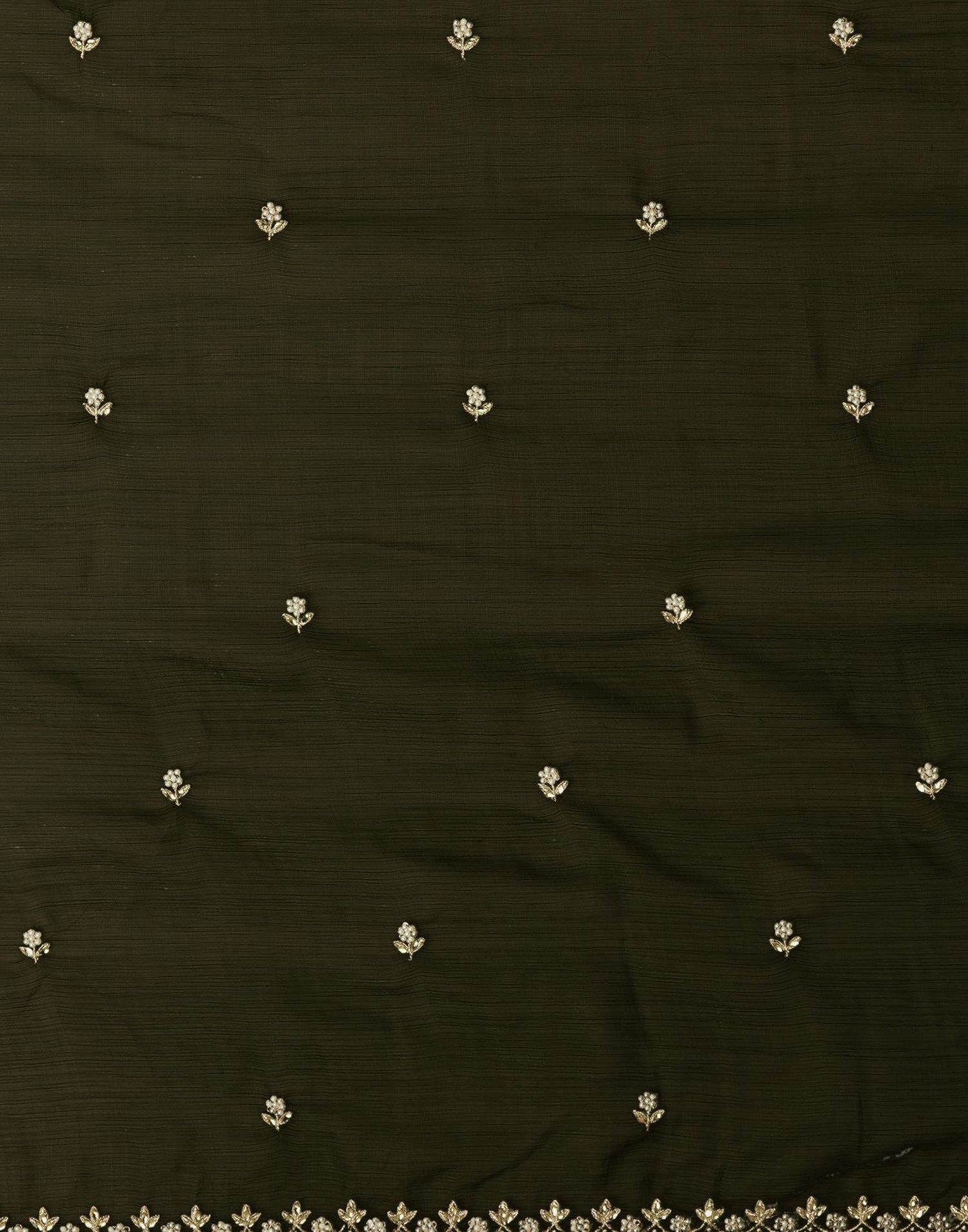 Mehndi Green Shimmer Pearl Work Embroidery Saree