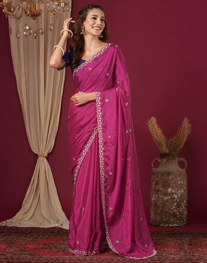 Pink Shimmer Pearl Work Embroidery Saree
