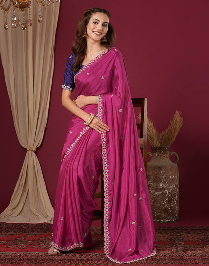 Pink Shimmer Pearl Work Embroidery Saree