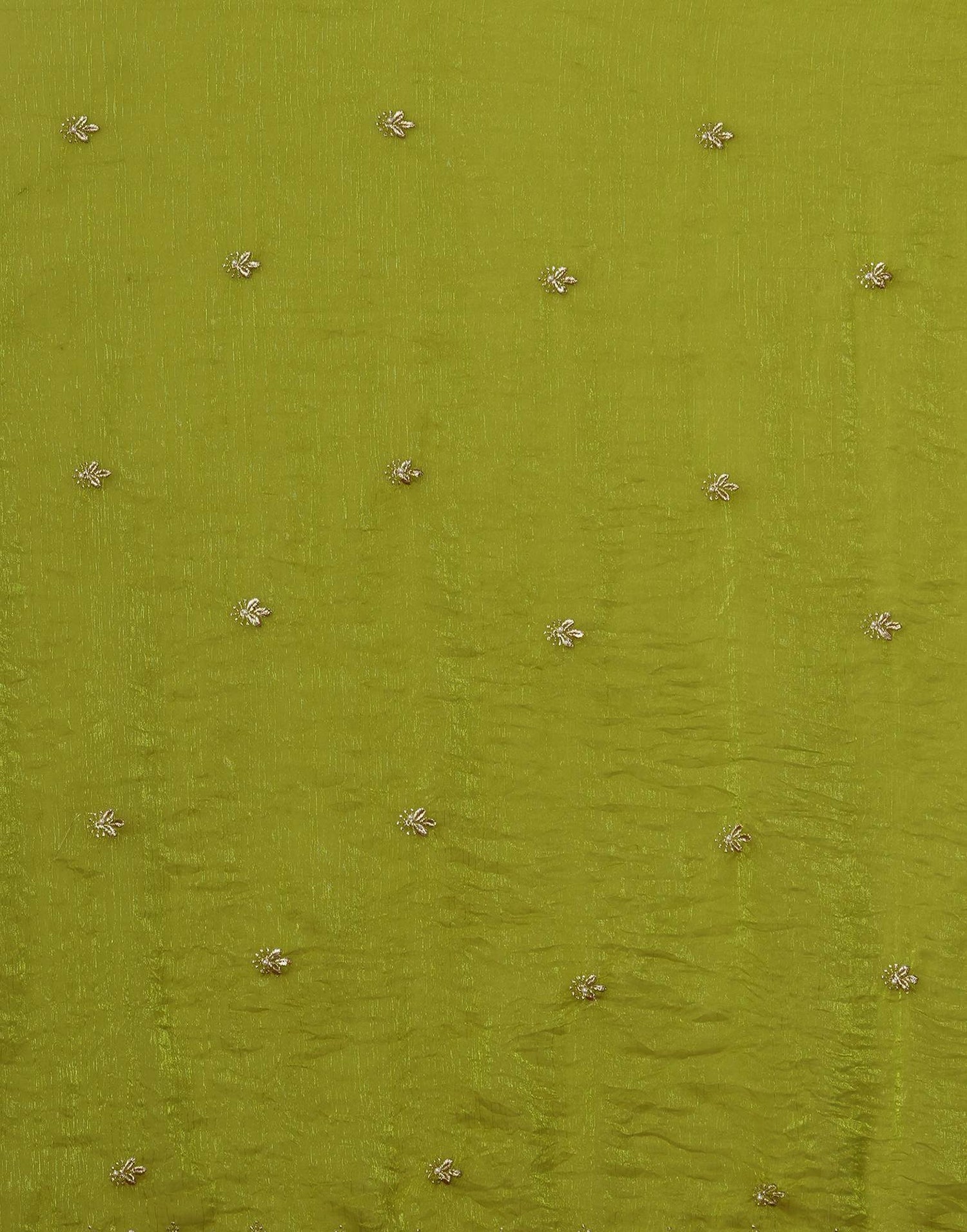 Lime Green Shimmer Pearl Work Embroidery Saree