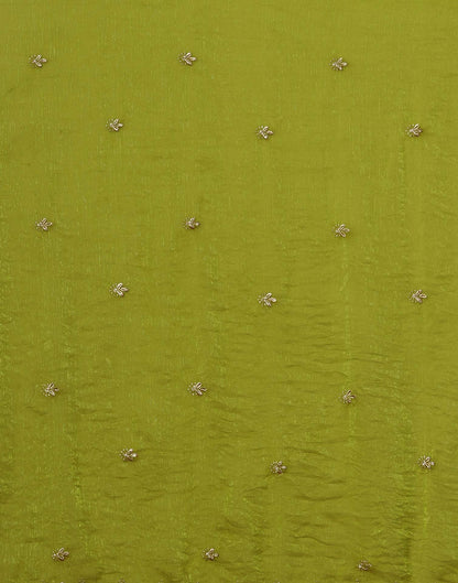 Lime Green Shimmer Pearl Work Embroidery Saree