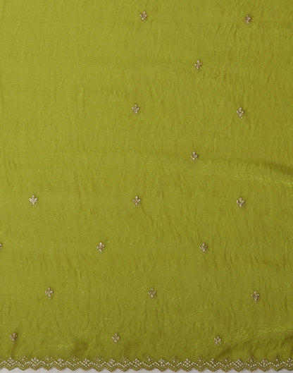 Lime Green Shimmer Pearl Work Embroidery Saree