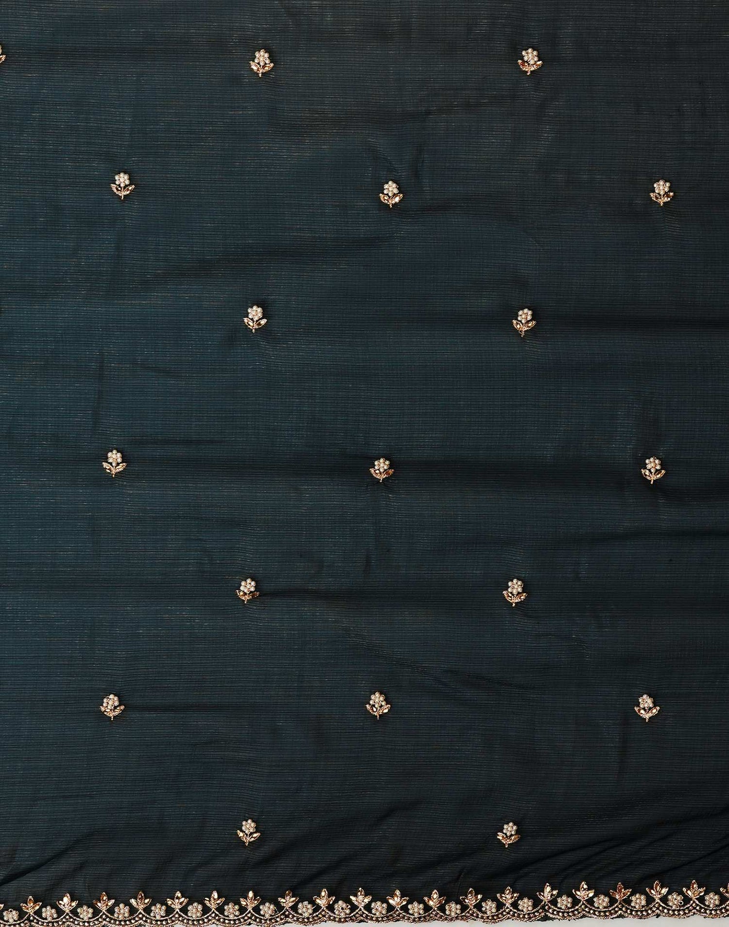 Rama Green Shimmer Pearl Work Embroidery Saree