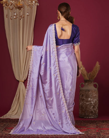 Lavender Shimmer Pearl Work Embroidery Saree