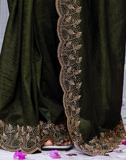 Mehndi Green Tissue Silk Stone Work Swarovski Saree
