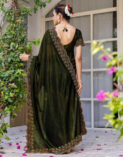 Mehndi Green Tissue Silk Stone Work Swarovski Saree