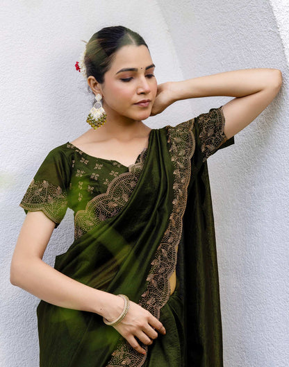 Mehndi Green Tissue Silk Stone Work Swarovski Saree