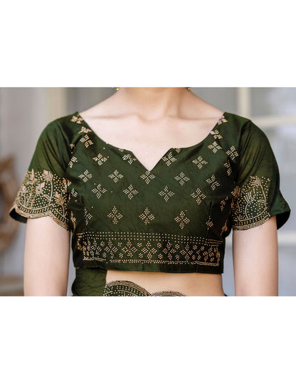 Mehndi Green Tissue Silk Stone Work Swarovski Saree