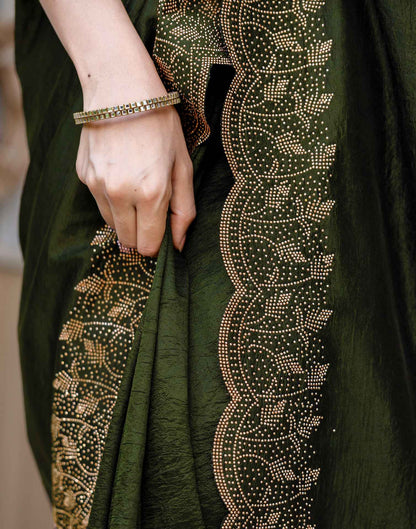 Mehndi Green Tissue Silk Stone Work Swarovski Saree