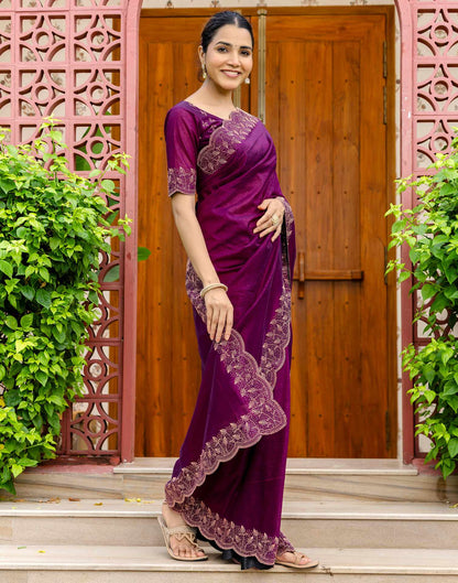 Dark Purple Tissue Silk Stone Work Swarovski Saree