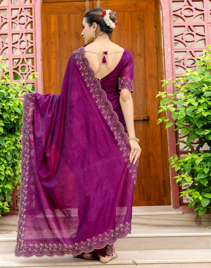 Dark Purple Tissue Silk Stone Work Swarovski Saree